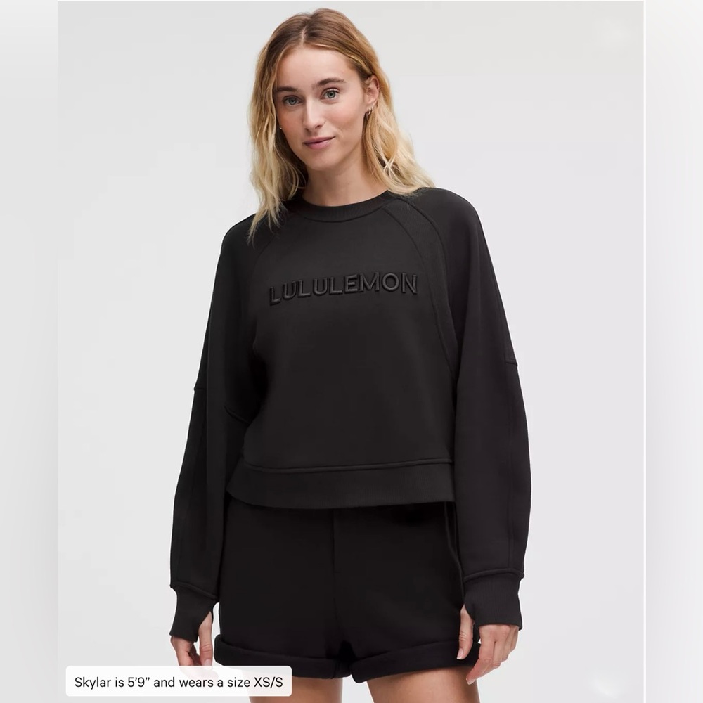 NWT lululemon Oversized Scuba Wordmark black on black embroidered, M/L
